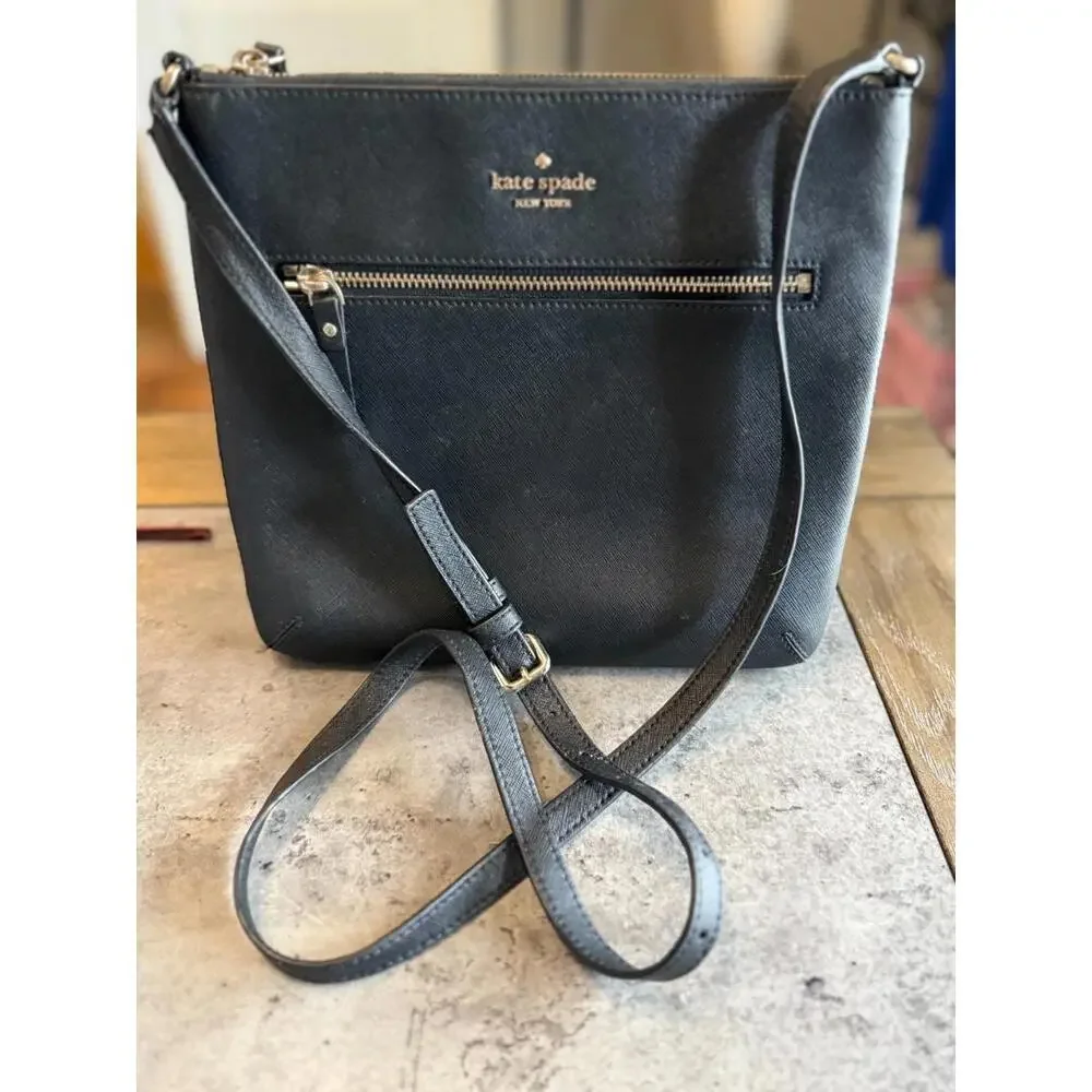 Kate Spade Laurel Way Rima Crossbody Bag‎ Black Saffiano Leather Messenger Bag